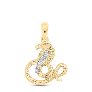 10kt Yellow Gold Womens Round Diamond Zodiac Snake Pendant 1/12 Cttw