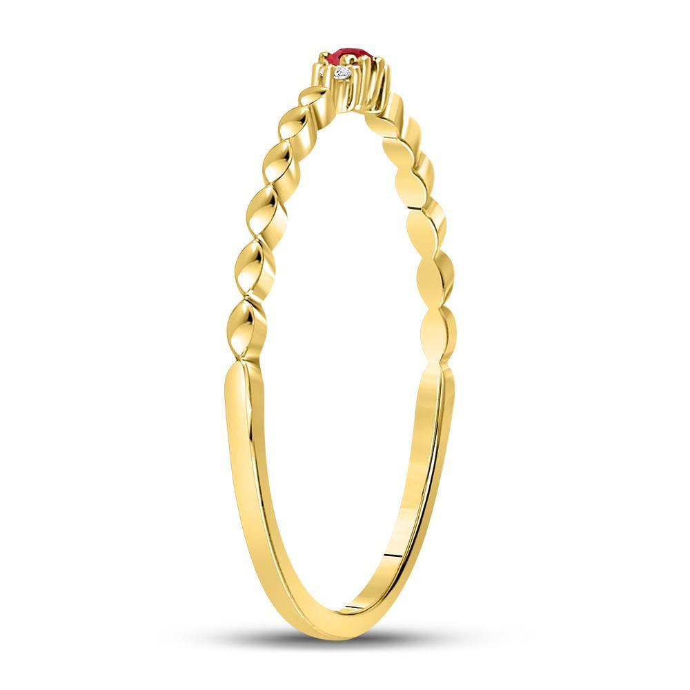 10kt Yellow Gold Womens Round Ruby Diamond Stackable Band Ring .03 Cttw