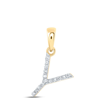 10kt Yellow Gold Womens Round Diamond Y Initial Letter Pendant 1/12 Cttw