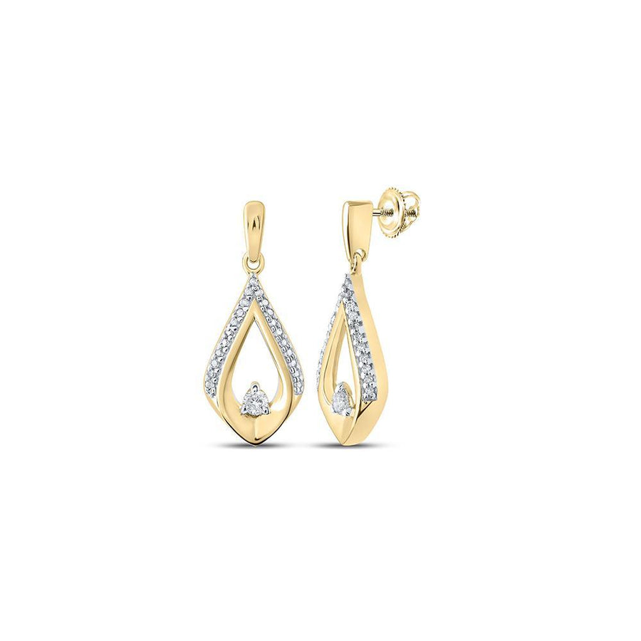 10kt Yellow Gold Womens Round Diamond Dangle Earrings 1/6 Cttw