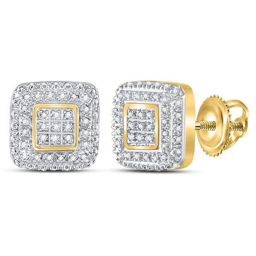 10kt Yellow Gold Womens Round Diamond Square Cluster Earrings 1/4 Cttw