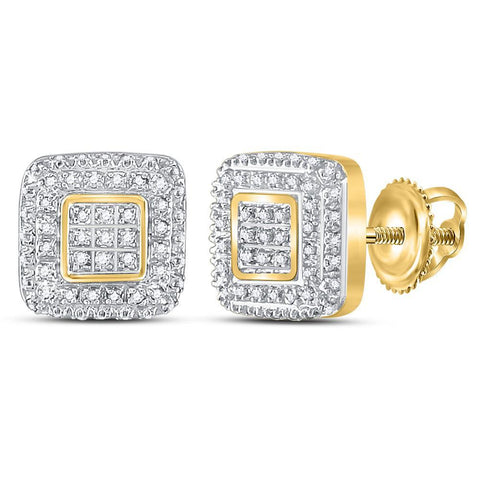 10kt Yellow Gold Womens Round Diamond Square Cluster Earrings 1/4 Cttw