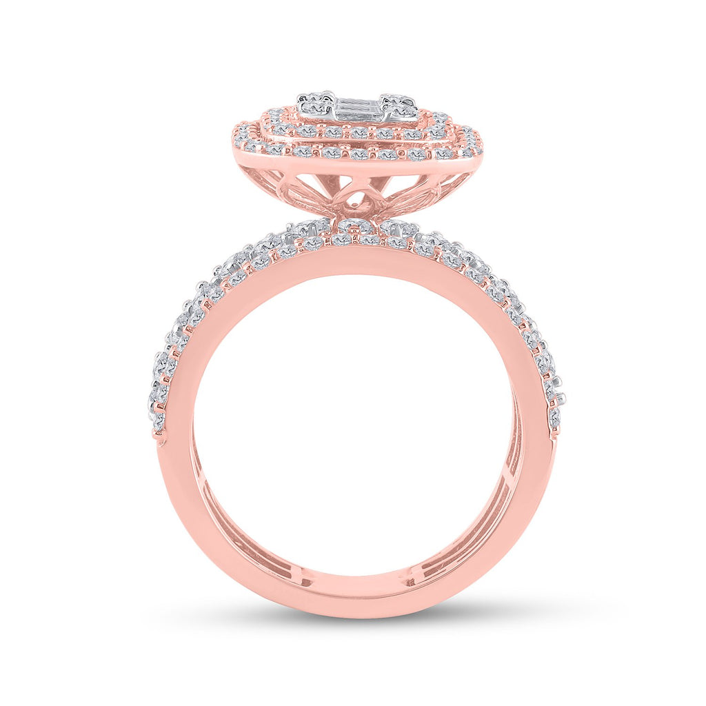 14kt Rose Gold Baguette Diamond Square Bridal Wedding Ring Band Set 3-1/2 Cttw