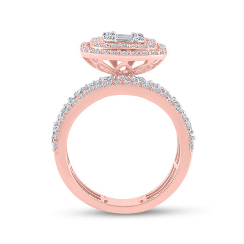 14kt Rose Gold Baguette Diamond Square Bridal Wedding Ring Band Set 3-1/2 Cttw