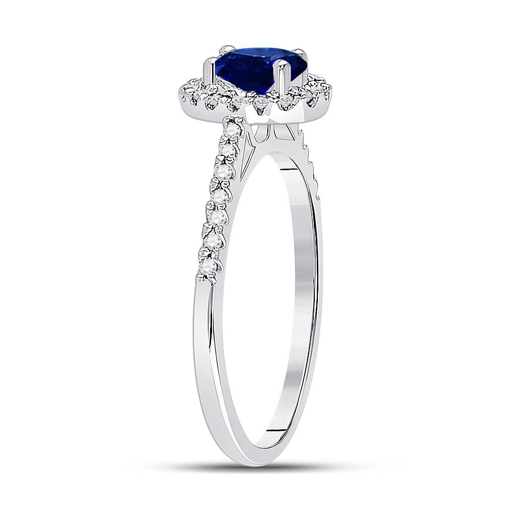 10kt White Gold Womens Oval Synthetic Blue Sapphire Solitaire Ring 3/4 Cttw