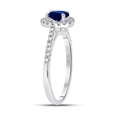 10kt White Gold Womens Oval Synthetic Blue Sapphire Solitaire Ring 3/4 Cttw