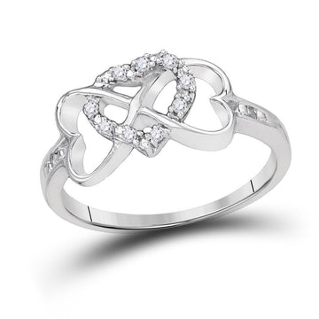 Sterling Silver Womens Round Diamond Heart Ring 1/10 Cttw