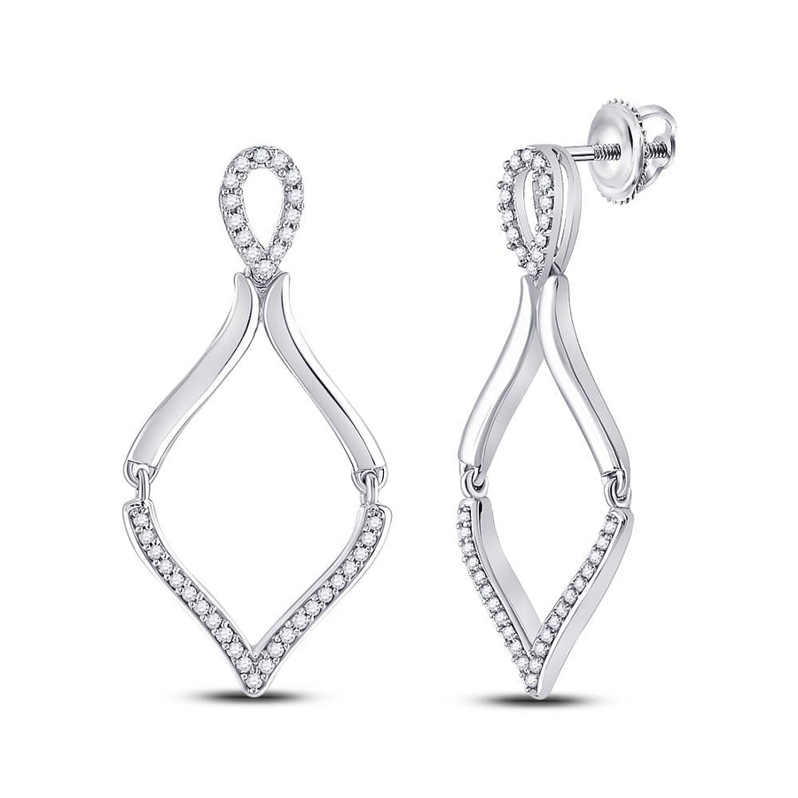 10kt White Gold Womens Round Diamond Moving Dangle Earrings 1/5 Cttw