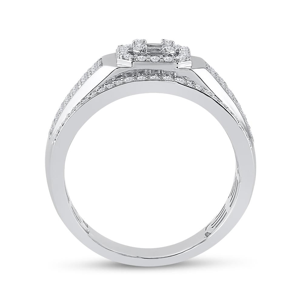 14kt White Gold Mens Baguette Diamond Square Cluster Ring 1 Cttw