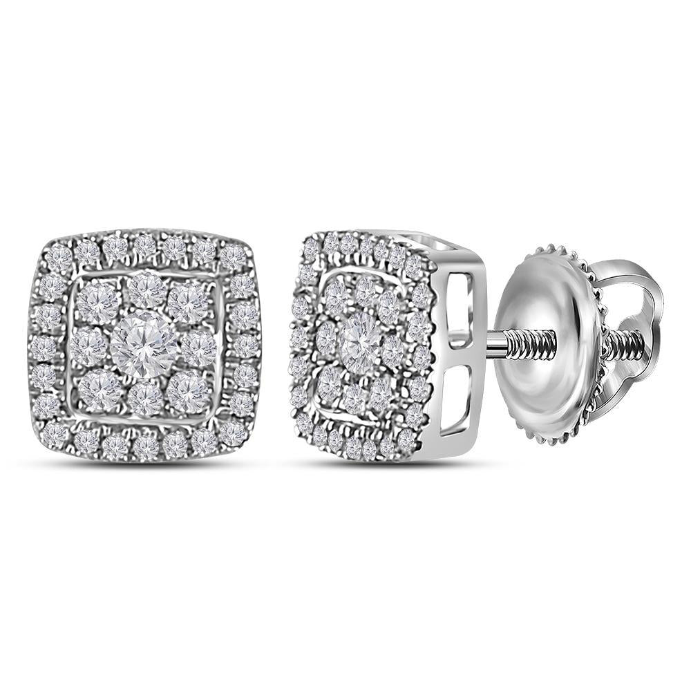 14kt White Gold Womens Round Diamond Square Cluster Earrings 1/3 Cttw
