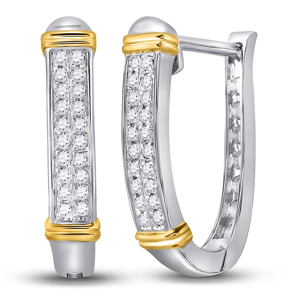 10kt Two-tone Gold Womens Round Diamond Oblong Hoop Earrings 1/6 Cttw