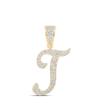 10kt Yellow Gold Mens Round Diamond T Initial Letter Charm Pendant 3/4 Cttw