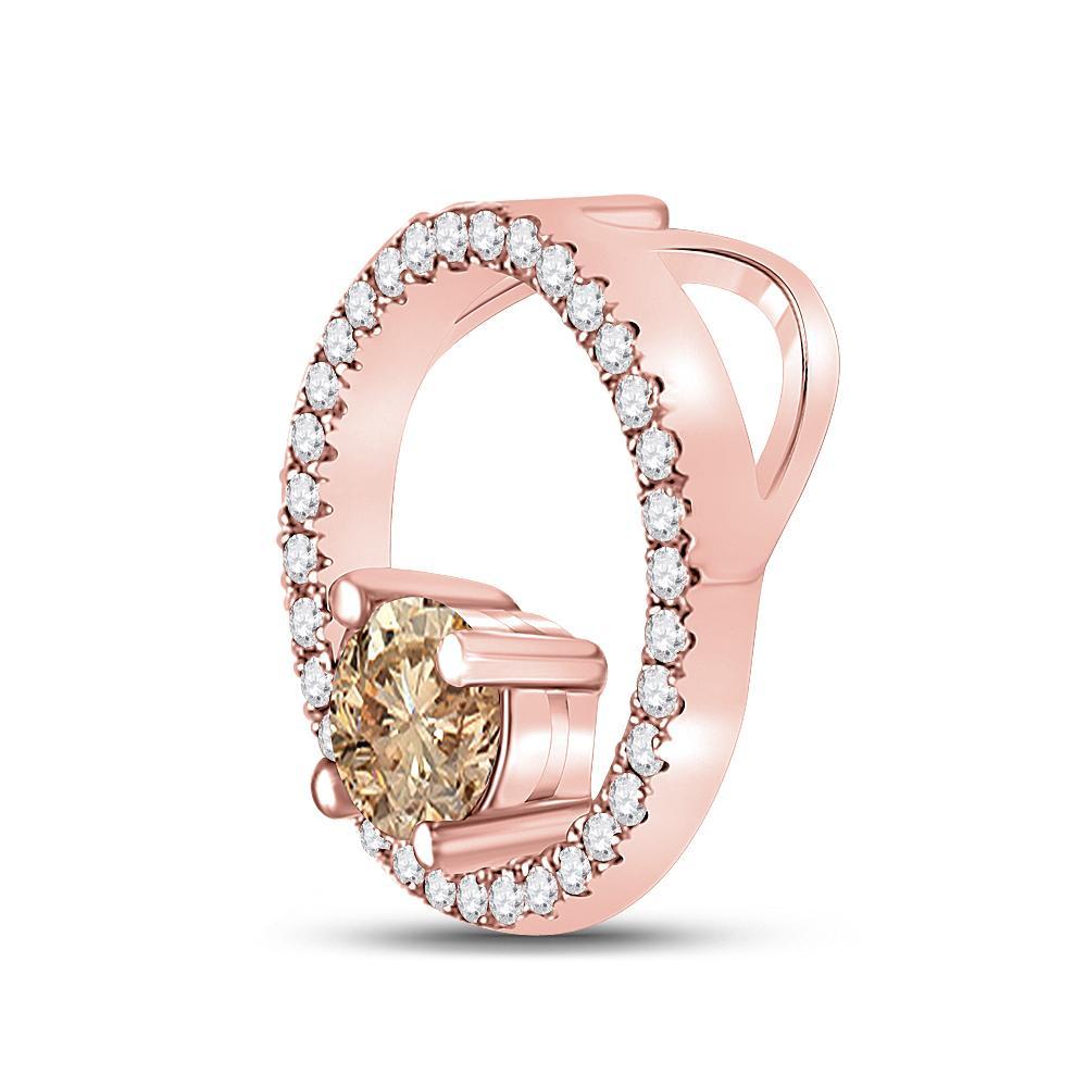 10kt Rose Gold Womens Round Morganite Diamond Circle Pendant 1/3 Cttw