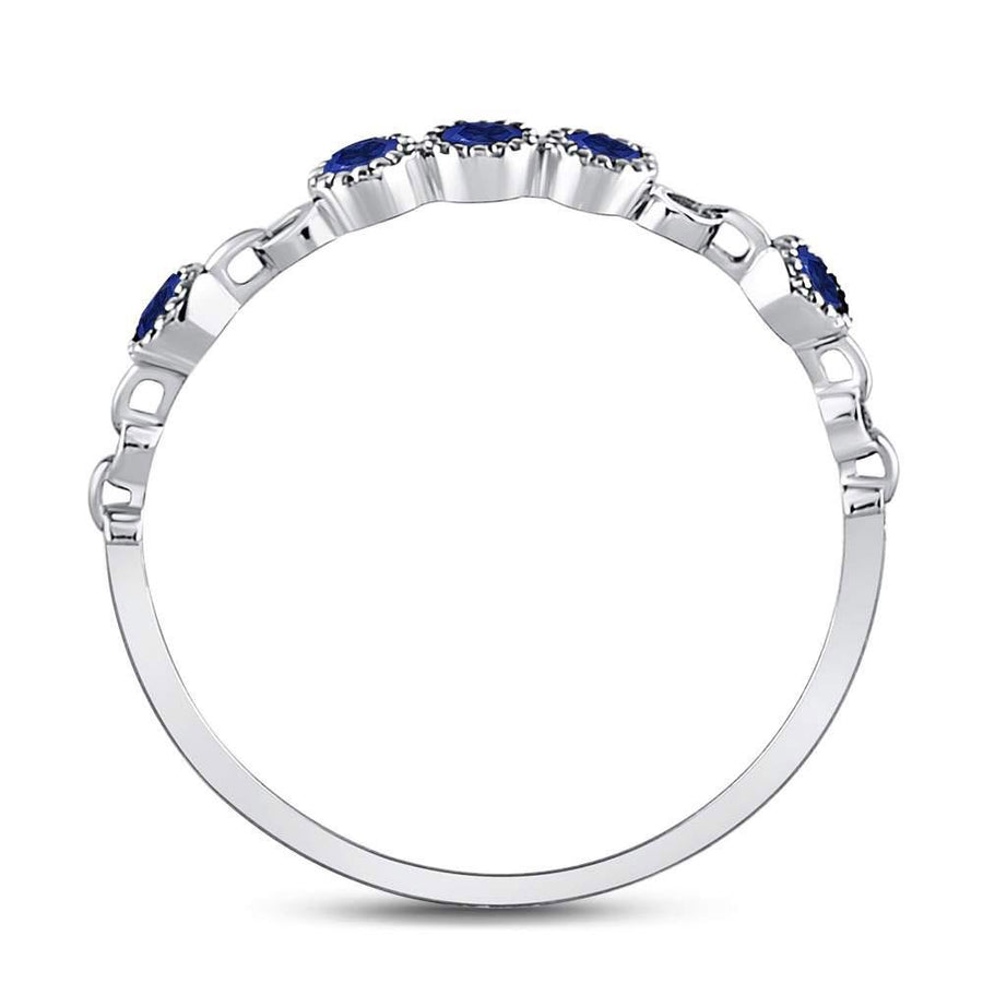10kt White Gold Womens Round Blue Sapphire Dot Stackable Band Ring 1/5 Cttw