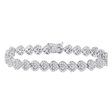 14kt White Gold Womens Round Princess Diamond Heart Bracelet 6-3/8 Cttw