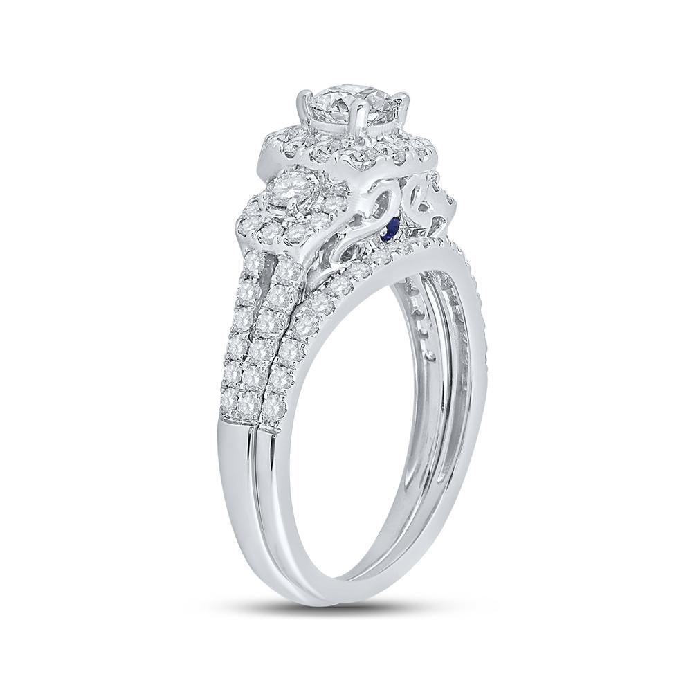 14kt White Gold Round Diamond Bridal Wedding Ring Band Set 1-1/2 Cttw