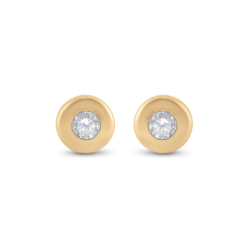 14kt Yellow Gold Womens Round Diamond Solitaire Earrings 1/10 Cttw