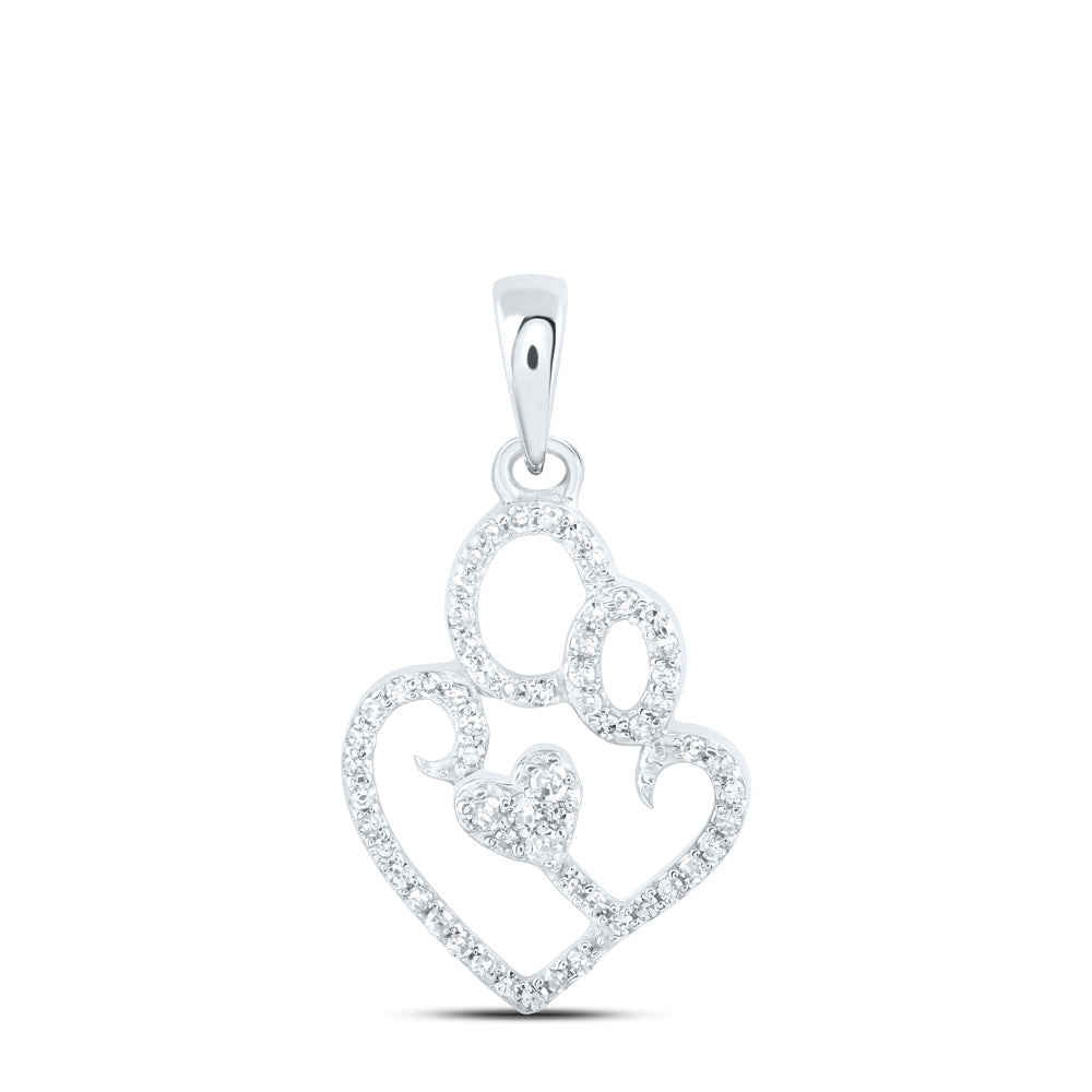 10kt White Gold Womens Round Diamond Mom Child Heart Pendant 1/8 Cttw