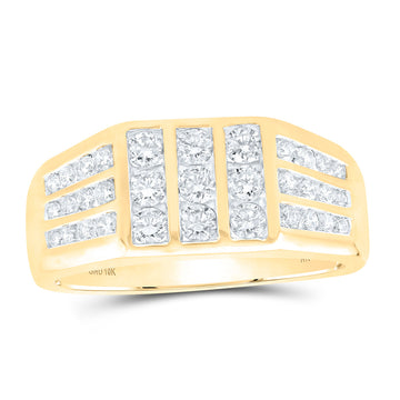 10kt Yellow Gold Mens Round Diamond Flat-top Band Ring 1 Cttw
