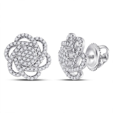 10kt White Gold Womens Round Diamond Pinwheel Cluster Earrings 3/8 Cttw