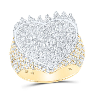 10kt Yellow Gold Womens Baguette Diamond Heart Ring 3 Cttw