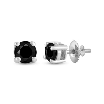 14kt White Gold Womens Round Black Color Enhanced Diamond Solitaire Earrings 3/4 Cttw