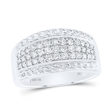 10kt White Gold Mens Round Diamond Rope-accent Band Ring 3/4 Cttw