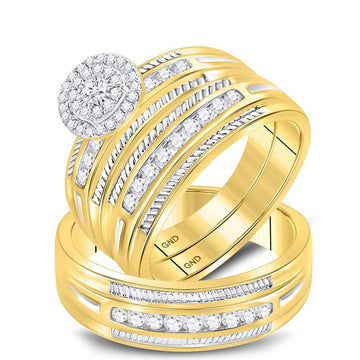 10kt Yellow Gold His Hers Round Diamond Halo Matching Wedding Set 5/8 Cttw
