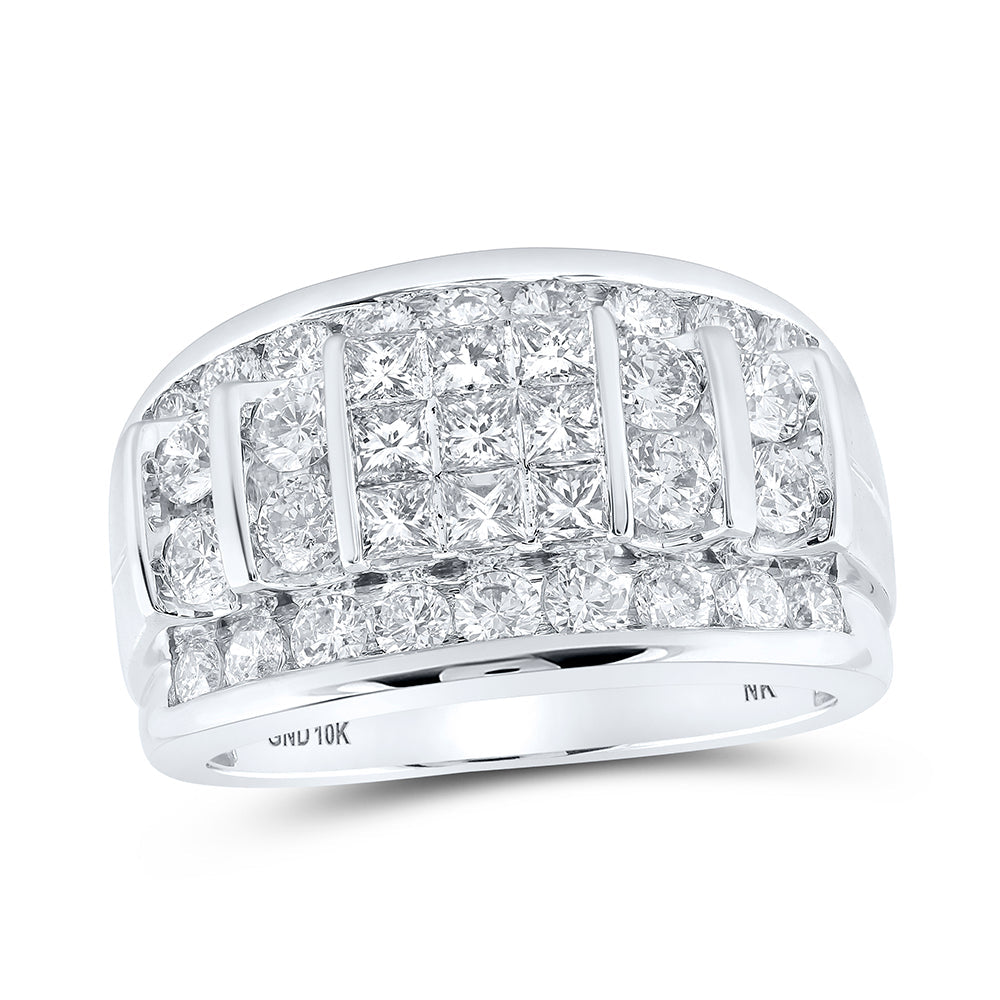 10kt White Gold Mens Princess Diamond Round Band Ring 3 Cttw