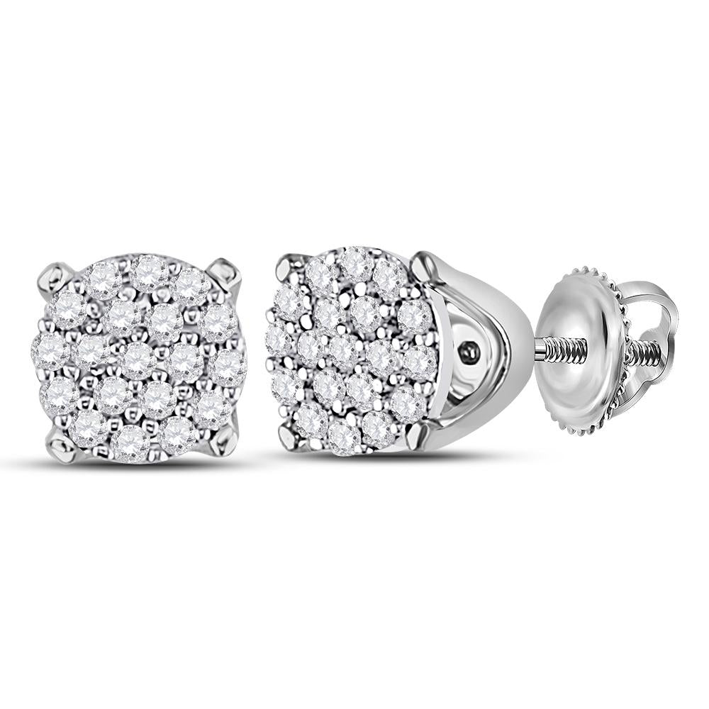 10kt White Gold Womens Round Diamond Cluster Earrings 1/8 Cttw