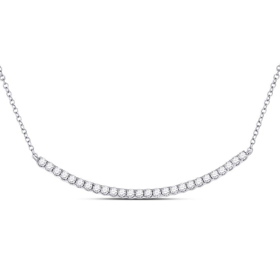 14kt White Gold Womens Round Diamond Curved Bar Necklace 3/4 Cttw