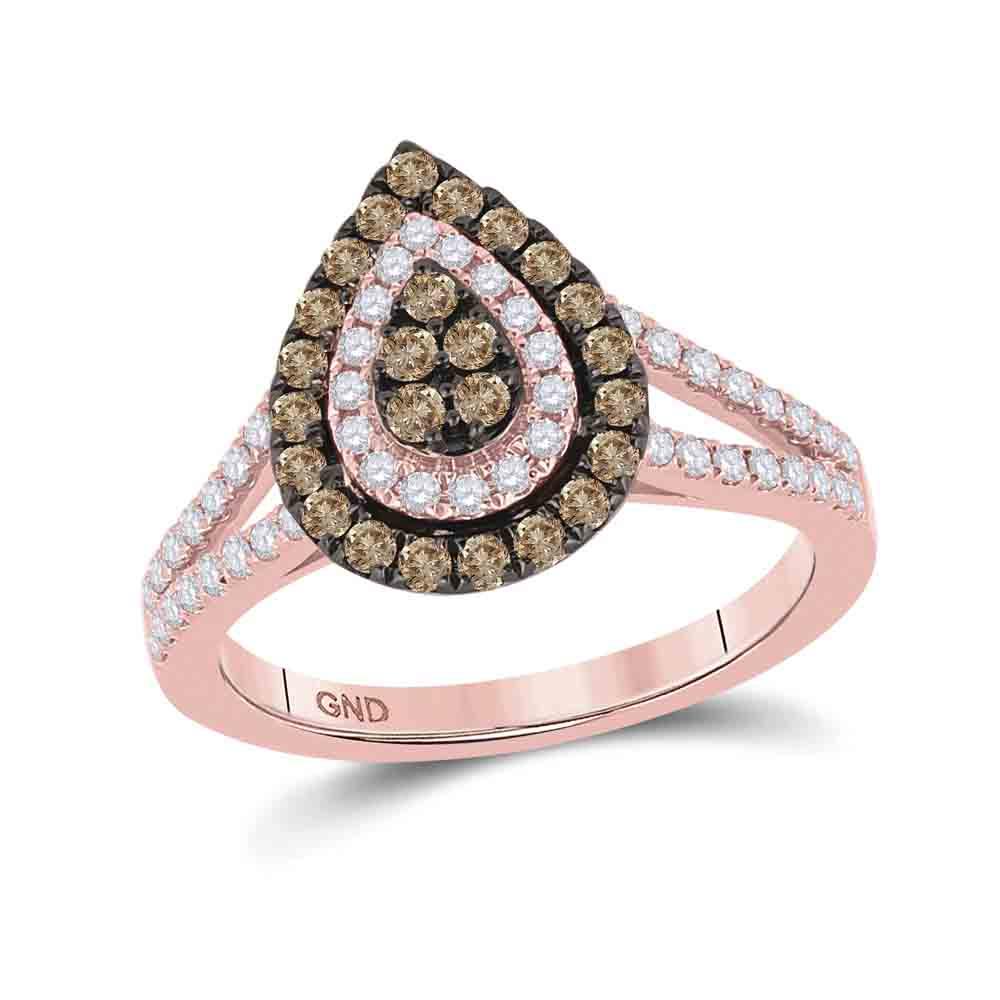 14kt Rose Gold Womens Round Brown Diamond Teardrop Ring 3/4 Cttw