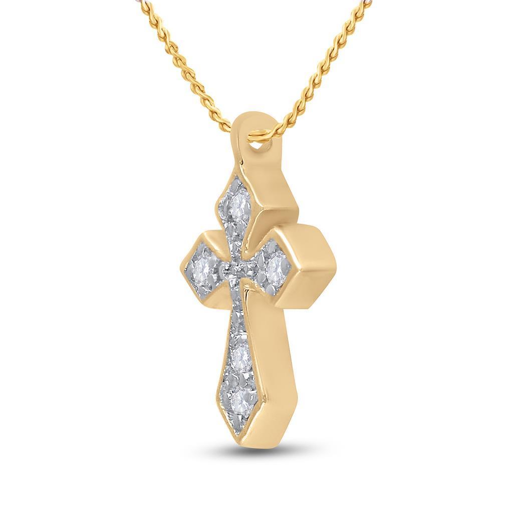 10kt Yellow Gold Womens Round Diamond Small Cross Pendant 1/20 Cttw