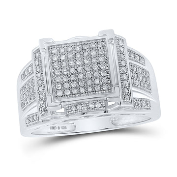 Sterling Silver Womens Round Diamond Square Cluster Ring 3/8 Cttw