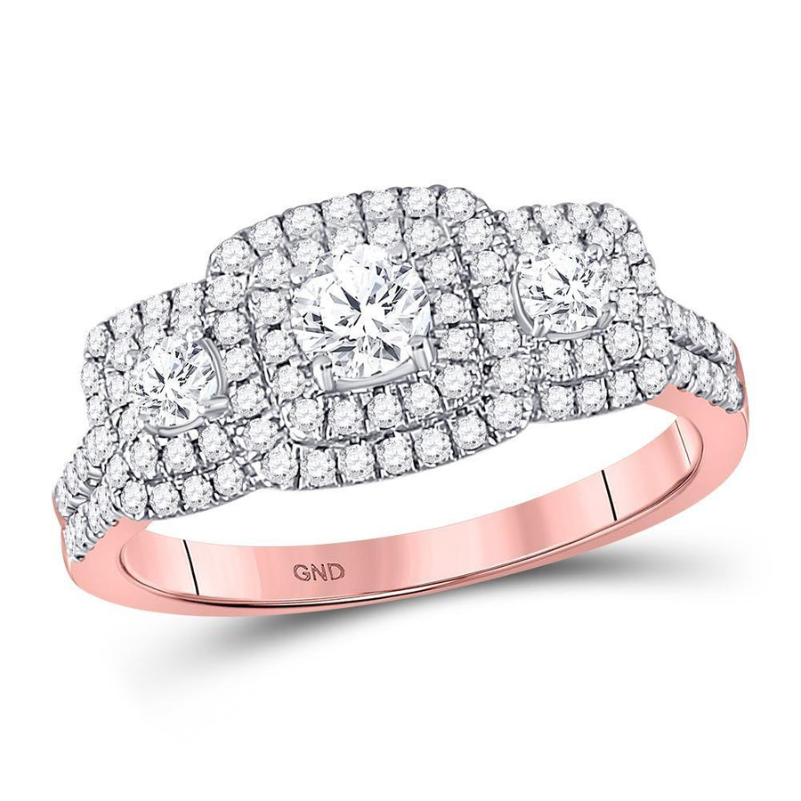 14kt Rose Gold Round Diamond 3-stone Bridal Wedding Engagement Ring 1 Cttw