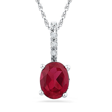 10kt White Gold Womens Oval Synthetic Ruby Solitaire Diamond Pendant 1 Cttw