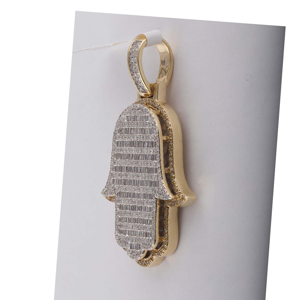 10kt Yellow Gold Mens Baguette Diamond Hamsa Charm Pendant 2 Cttw