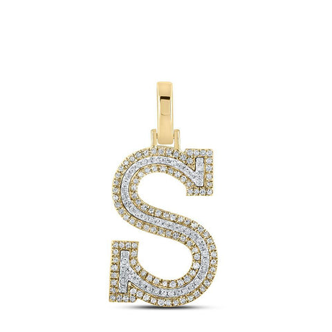10kt Two-tone Gold Mens Round Diamond S Initial Letter Pendant 3/8 Cttw
