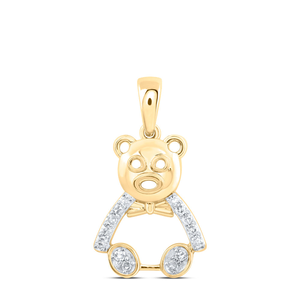 10kt Yellow Gold Womens Round Diamond Teddy Bear Animal Pendant 1/10 Cttw