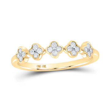 10kt Yellow Gold Womens Round Diamond Clover Stackable Band Ring 1/6 Cttw