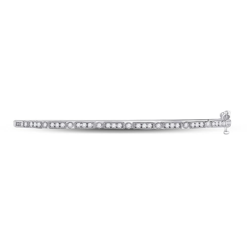 10kt White Gold Womens Round Diamond Stackable Bangle Bracelet 1/2 Cttw