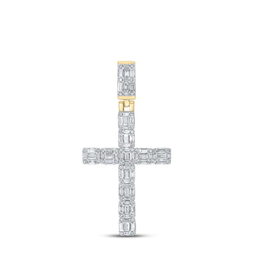 10kt Yellow Gold Mens Baguette Diamond Cross Charm Pendant 1-3/4 Cttw