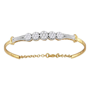 10kt Yellow Gold Womens Round Diamond Cluster Promise Bangle Bracelet 1 Cttw