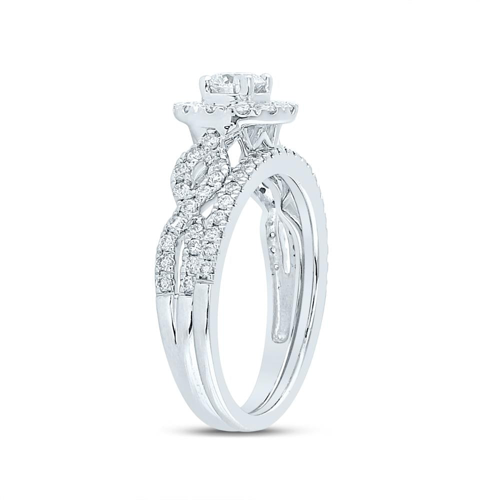 14kt White Gold Round Diamond Bridal Wedding Ring Band Set 1 Cttw