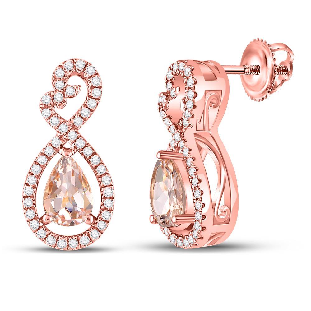 10kt Rose Gold Womens Pear Morganite Fashion Earrings 1 Cttw