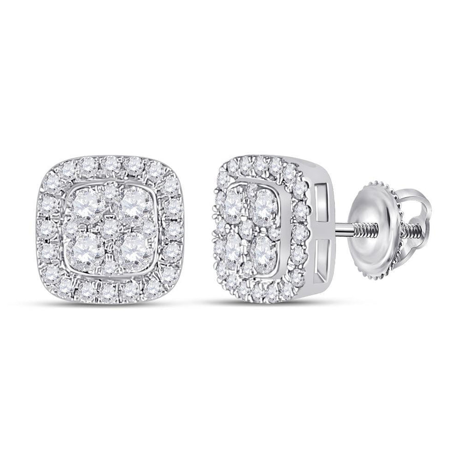 14kt White Gold Womens Round Diamond Square Earrings 1/2 Cttw