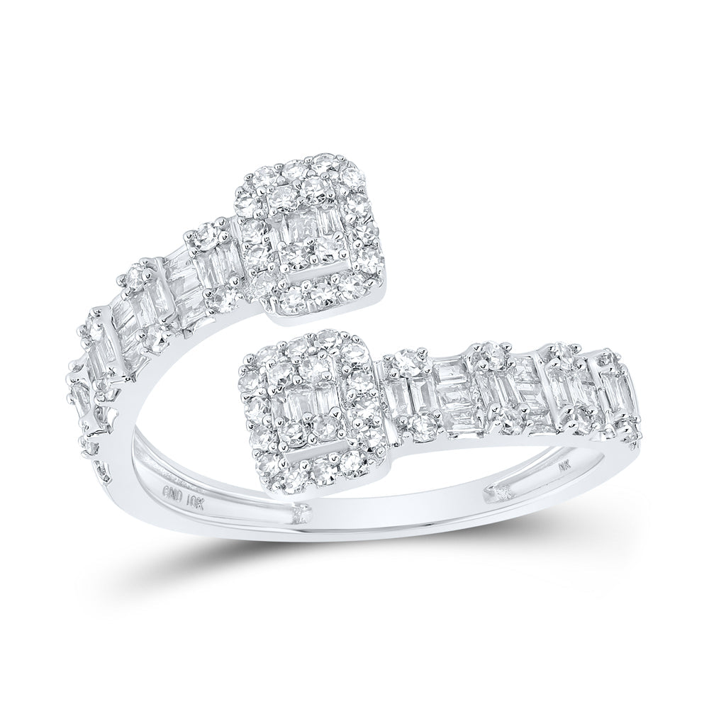 10kt White Gold Womens Round Diamond Square Cuff Band Ring 1/2 Cttw