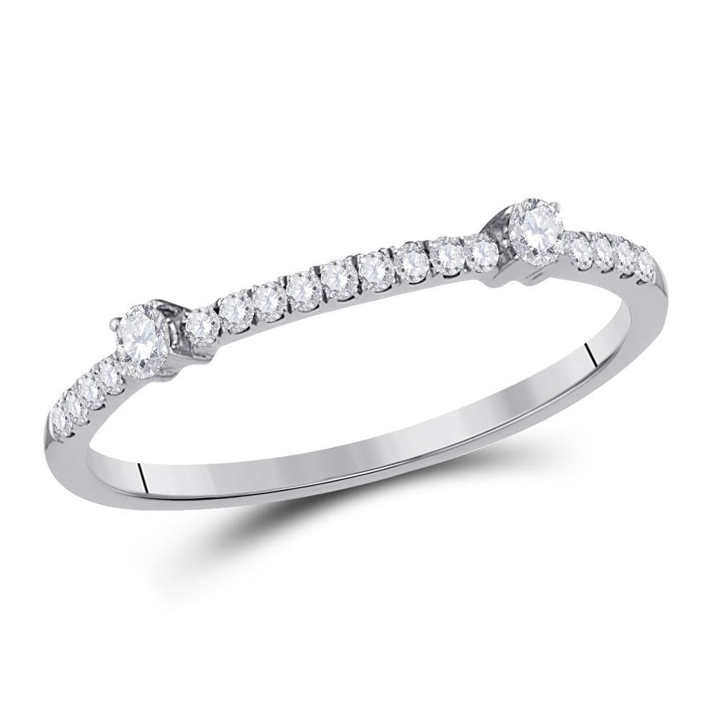 10kt White Gold Womens Round Diamond Single Row Stackable Band Ring 1/6 Cttw