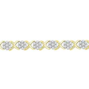 10kt Yellow Gold Womens Round Diamond Flower Cluster Fashion Bracelet 1/4 Cttw