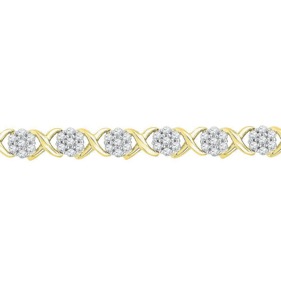 10kt Yellow Gold Womens Round Diamond Flower Cluster Fashion Bracelet 1/4 Cttw